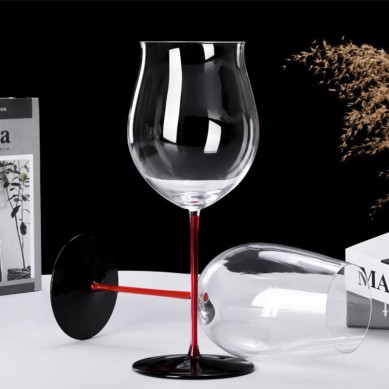 Wine Glass Wholesale Red Stem Black Bottom Bordeaux Goblet Large Handmade Crystal Red Wine Glass Single Cylinder Gift Box