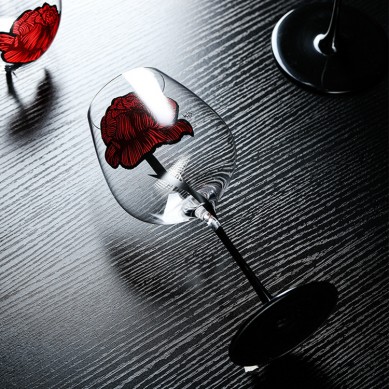 New Customize Creative Rose Imprinted Wine Glass Stemmed Red Wine Glasses Set Household Goblet White Burgundy Wine Whiskey Glass