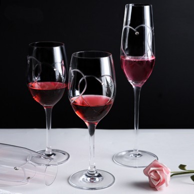 British Wine Glass Unique Clear Stem Love Heart Wine Glasses Set With Diamond Goblet Gifts Wedding Glassware