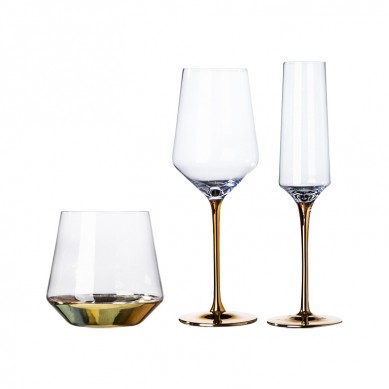 Wholesale Clear Wine Glasses Goblet Creative Unique Gold Stem Red Wine Glasses And Gold Stemless Wine Glass Drinking Glassware