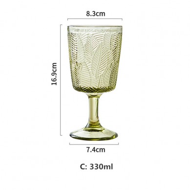 French Vintage Glass Personalized Fresh Leaf Embossed Goblet Green Red Wine Glass Juice Drinking Wine Cup For Home Restaurant