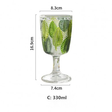 French Vintage Glass Personalized Fresh Leaf Embossed Goblet Green Red Wine Glass Juice Drinking Wine Cup For Home Restaurant