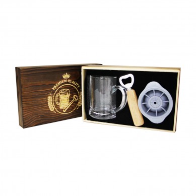 Shunstone 14oz Beer Glass & Opener Gift Set with Ice Mold-Custom Logo Personalized Design Modern Style Promotional Gift for Men