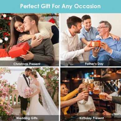 Custom Clear Whiskey Drinking Glass and Flask Gift Set with Stainless Steel Whiskey Stone Birthday Gift for Men