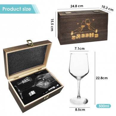 Shunstone Personalized Lead-Free Crystal Wine Glass Gift Set 18oz Goblet Eco-Friendly Multifunction Accessories Kit Bottle